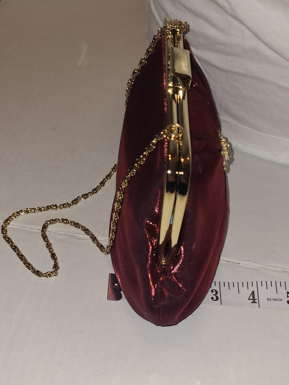 Elegant Burgundy Evening Clutch with Gold Chain - Picture 8 of 13